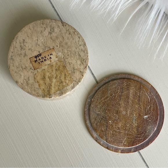 Vintage Floral Inlaid Designer India Soap Stone Mother Of Pearl Trinket Box 3x3 - Picture 5 of 9